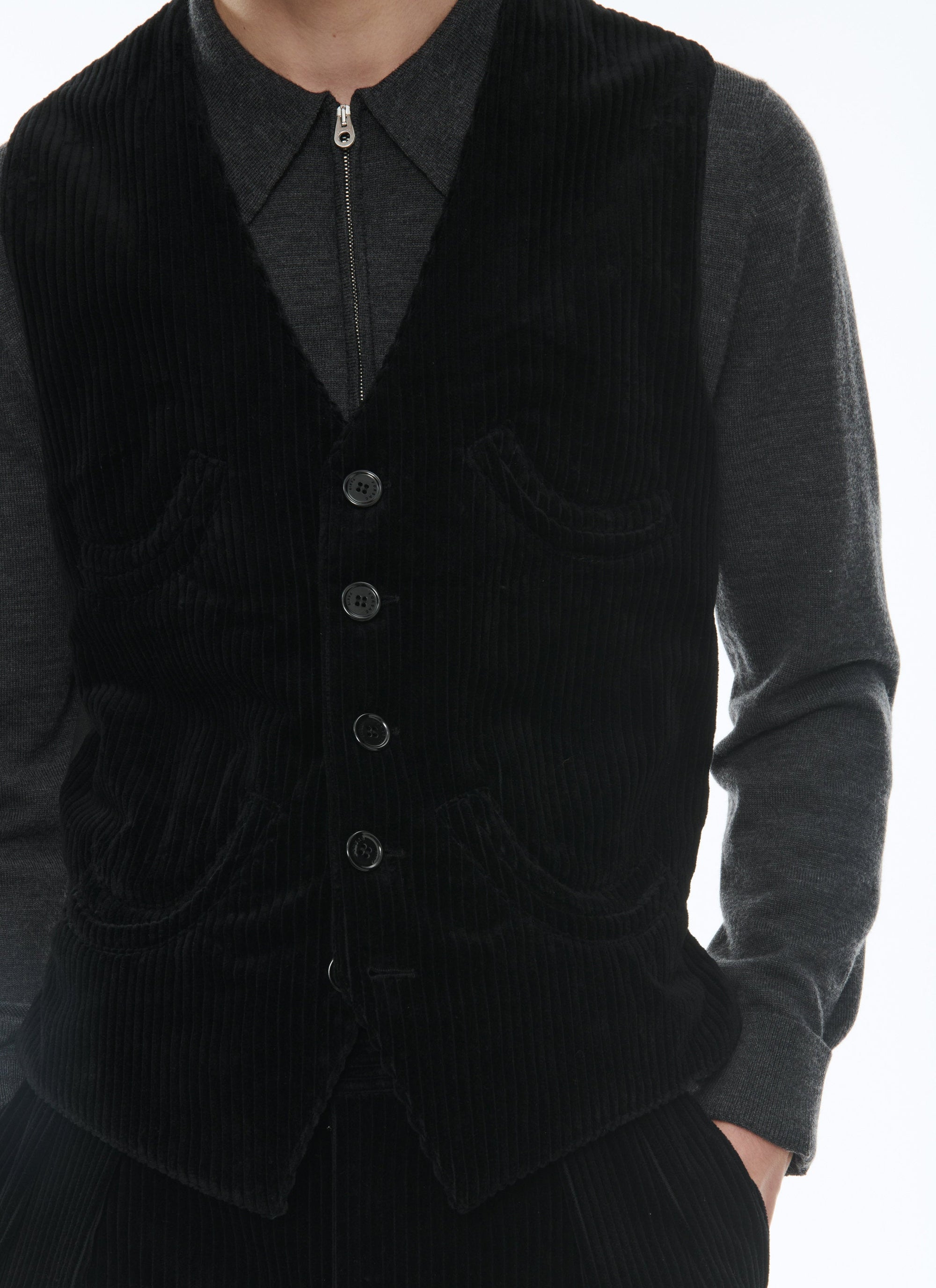 Straight corduroy suit waistcoat - Black