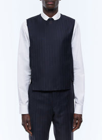Gilet de costume à rayures en laine - Bleu Marine