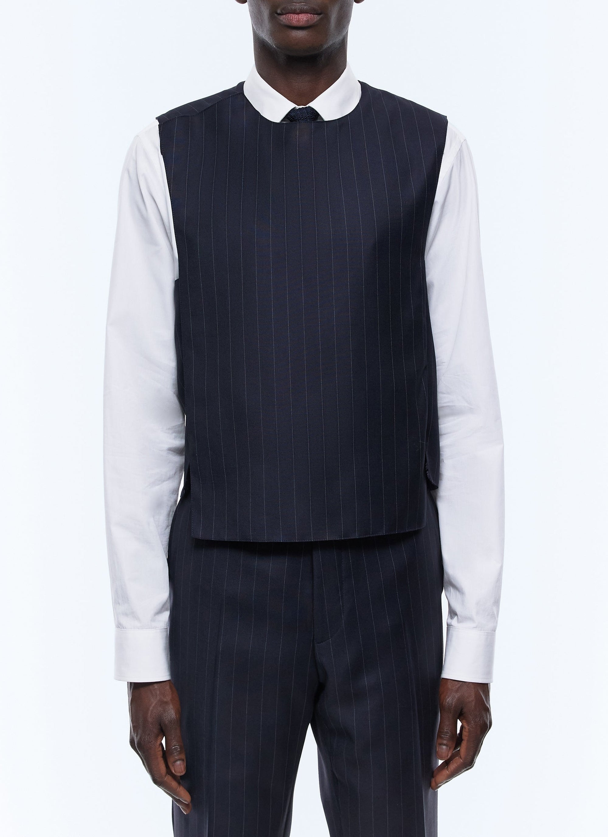 Gilet de costume à rayures en laine - Bleu Marine
