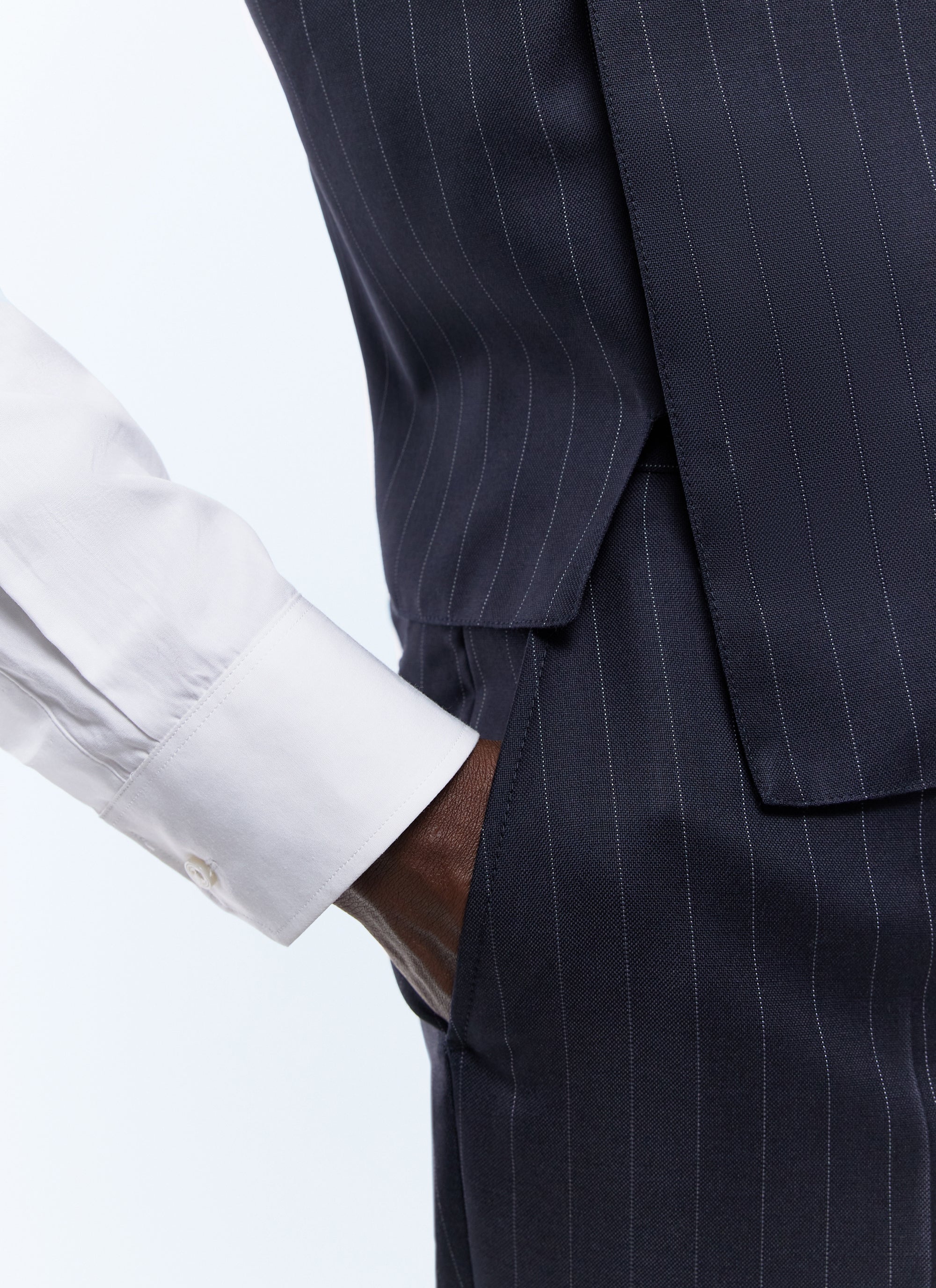 Gilet de costume à rayures en laine - Bleu Marine