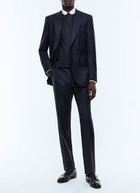 Gilet de costume à rayures en laine - Bleu Marine