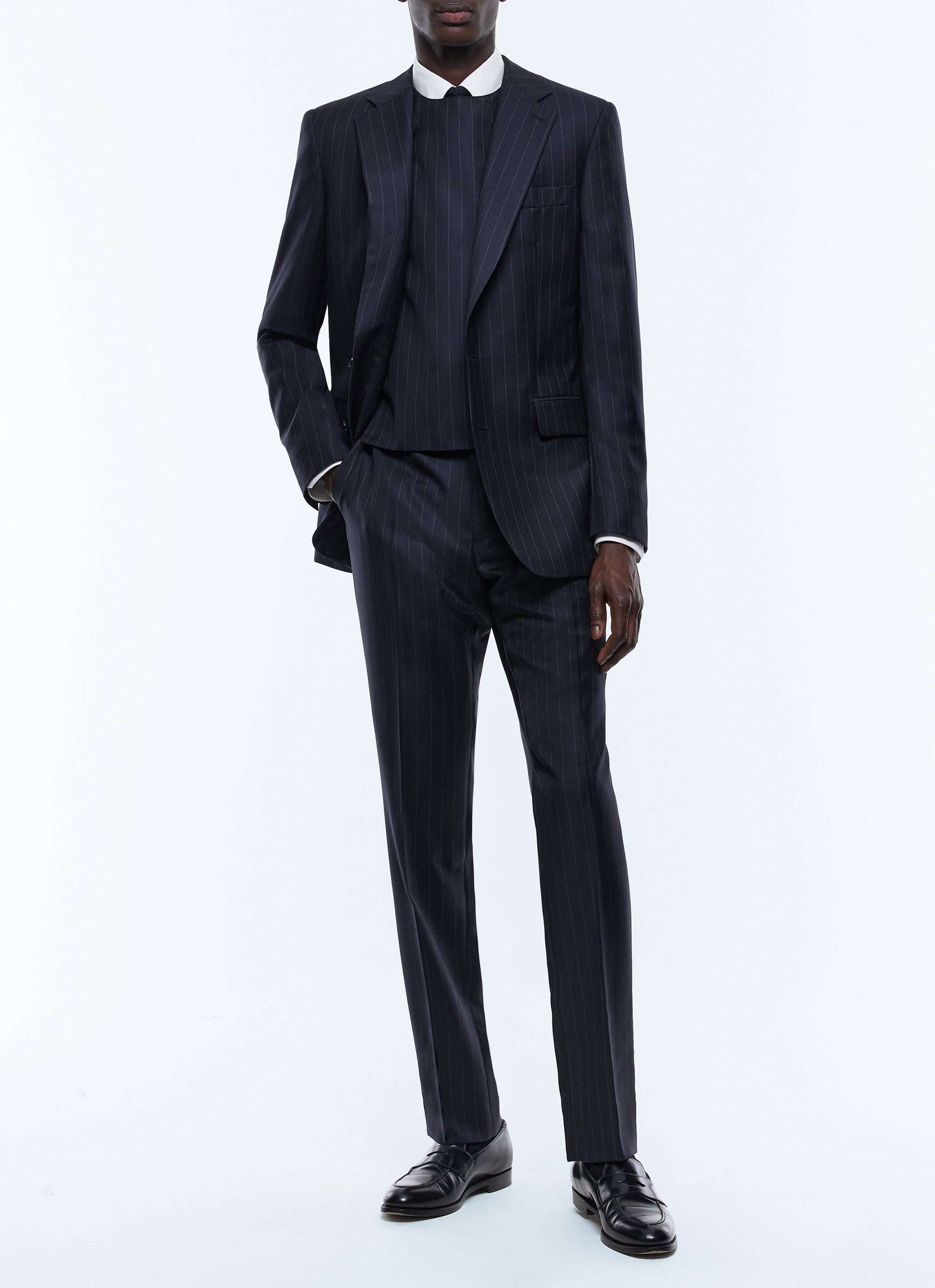 Gilet de costume à rayures en laine - Bleu Marine