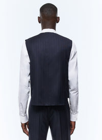 Gilet de costume à rayures en laine - Bleu Marine