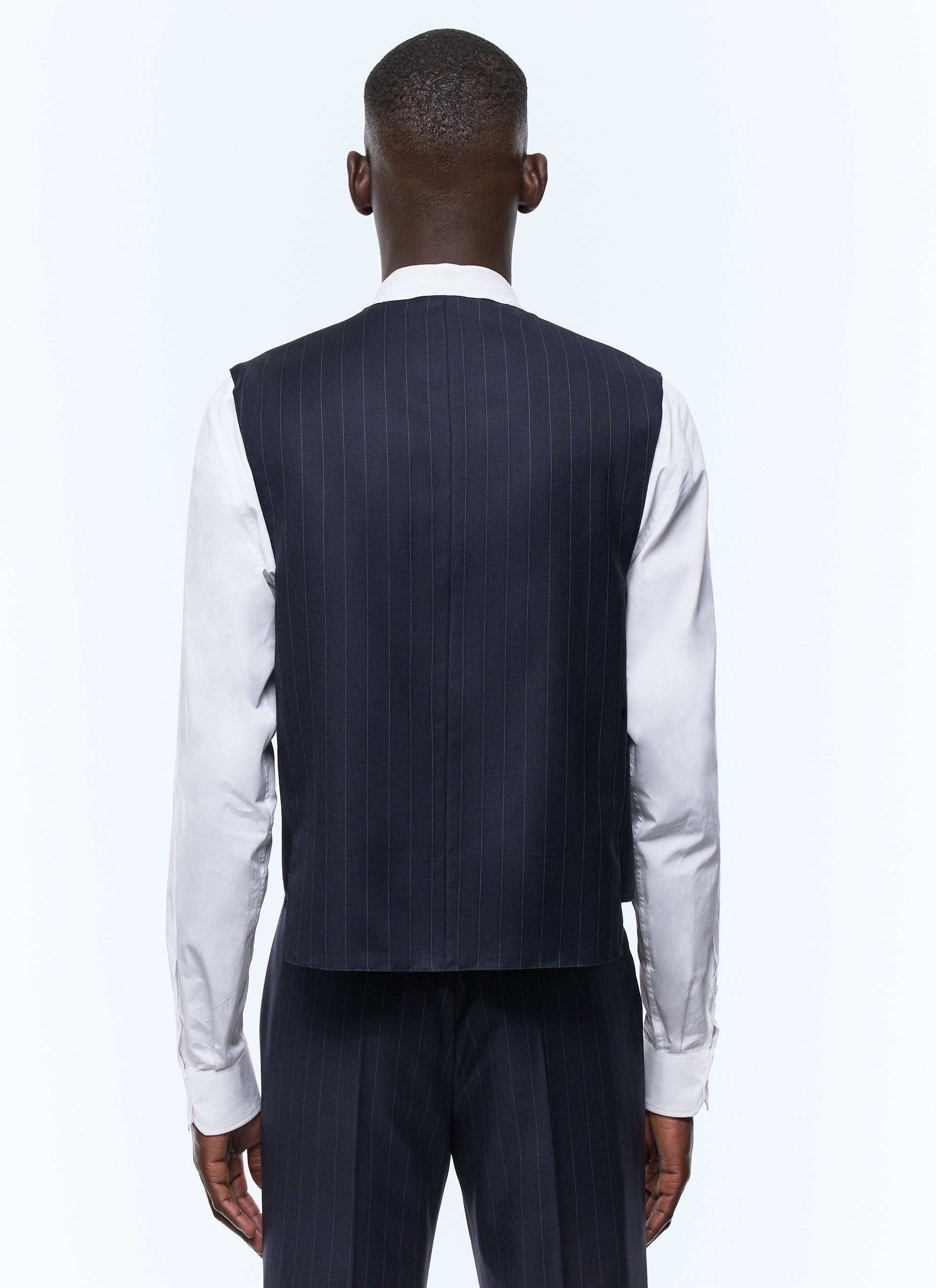 Gilet de costume à rayures en laine - Bleu Marine