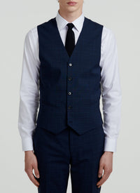 Prince of Wales wool suit waistcoat - Petrole