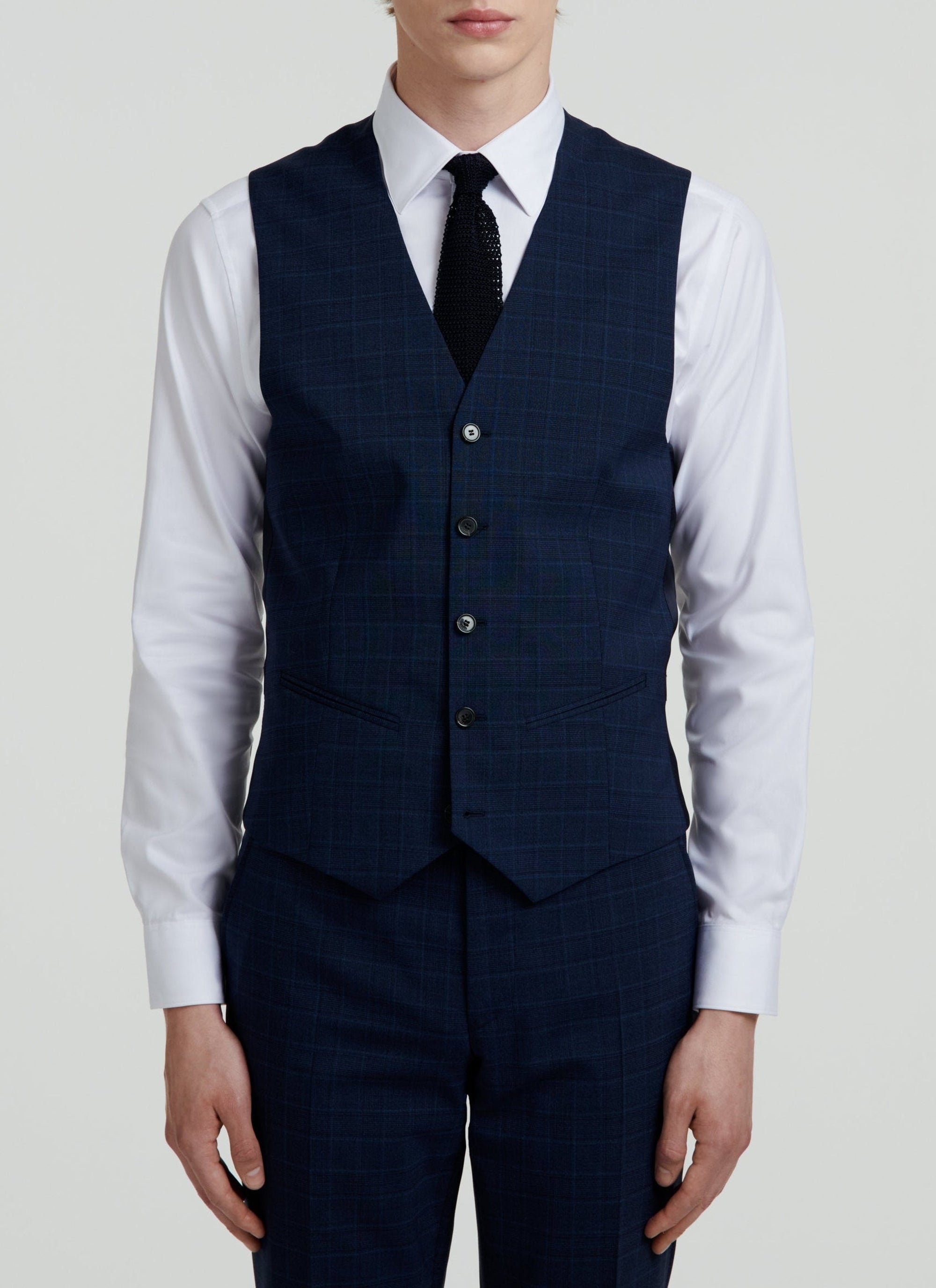 Prince of Wales wool suit waistcoat - Petrole
