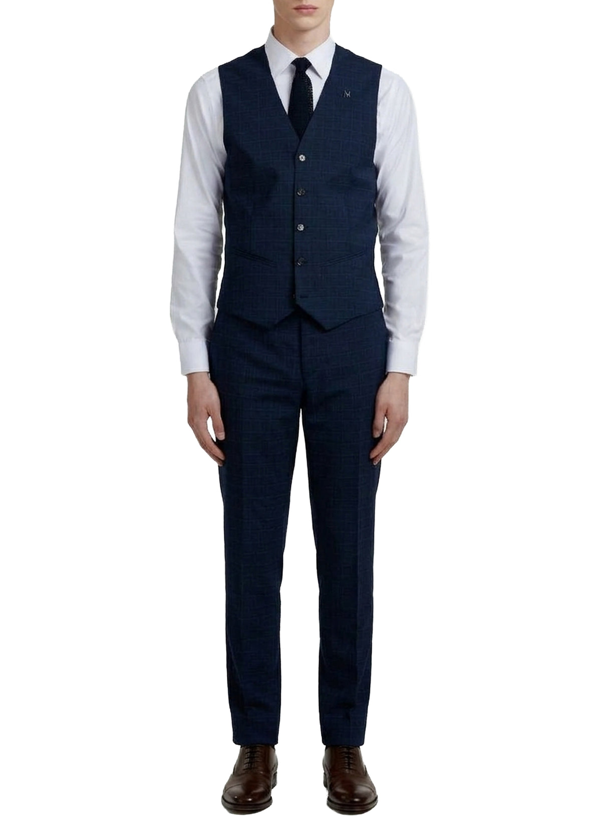 Gilet de costume à motif Prince de Galles en laine - Petrole