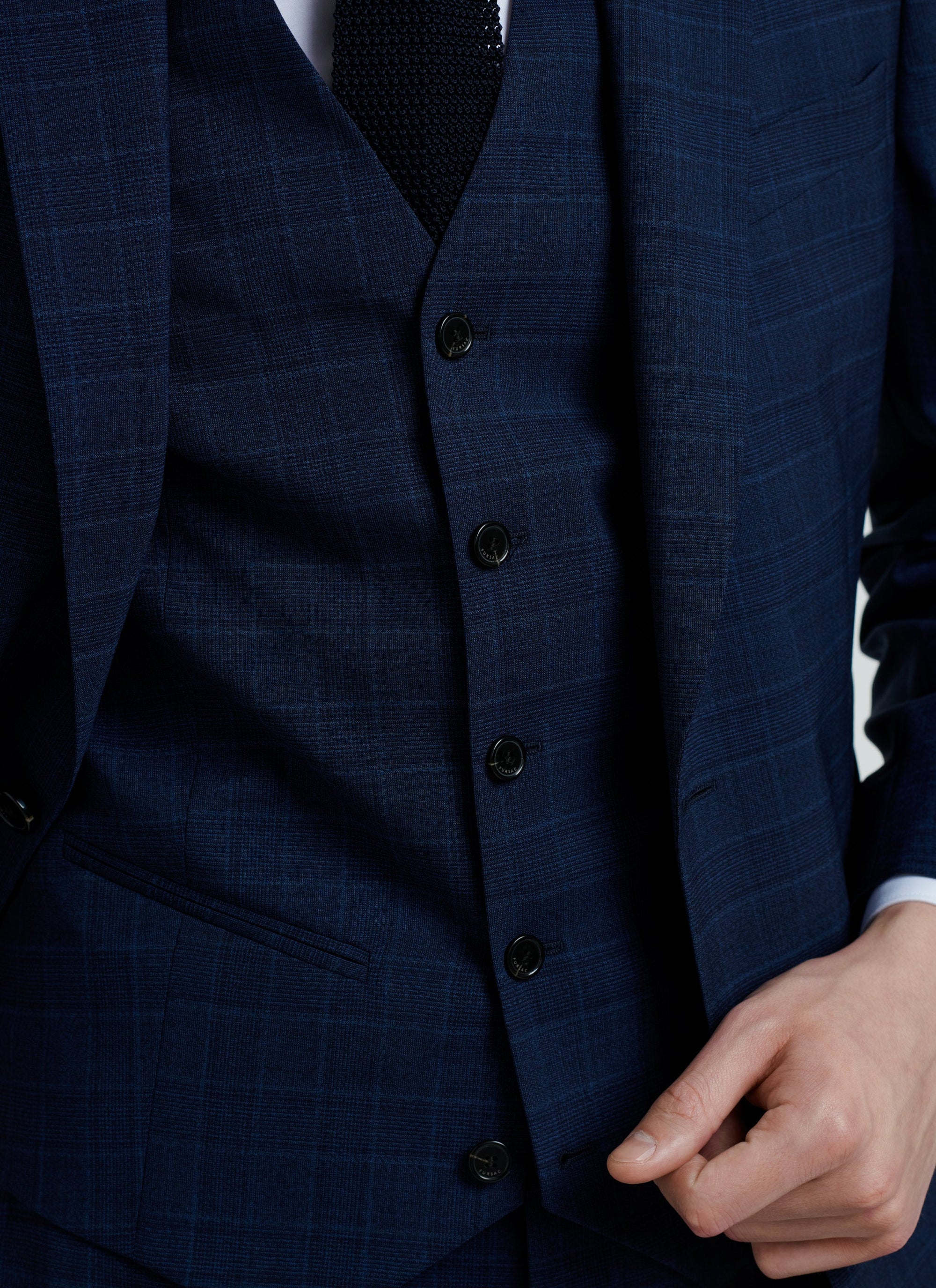 Prince of Wales wool suit waistcoat - Petrole