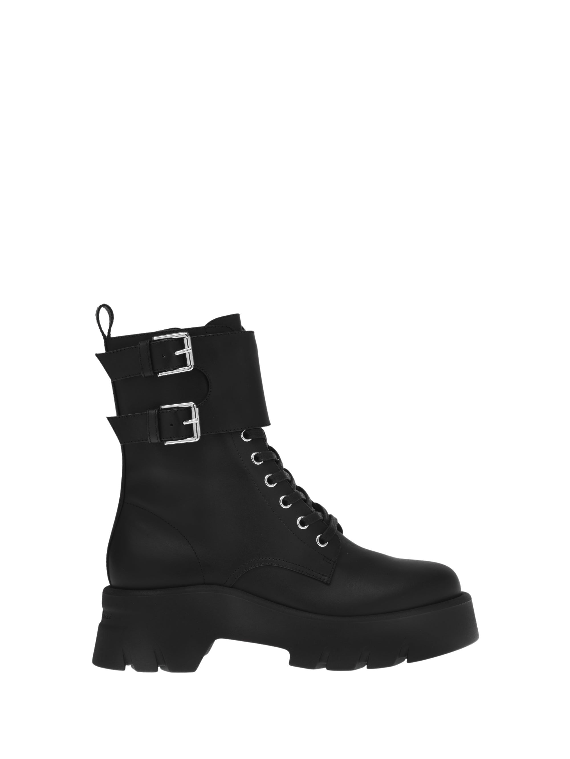 Bottines biker Marloe 55 en cuir lisse - Noir