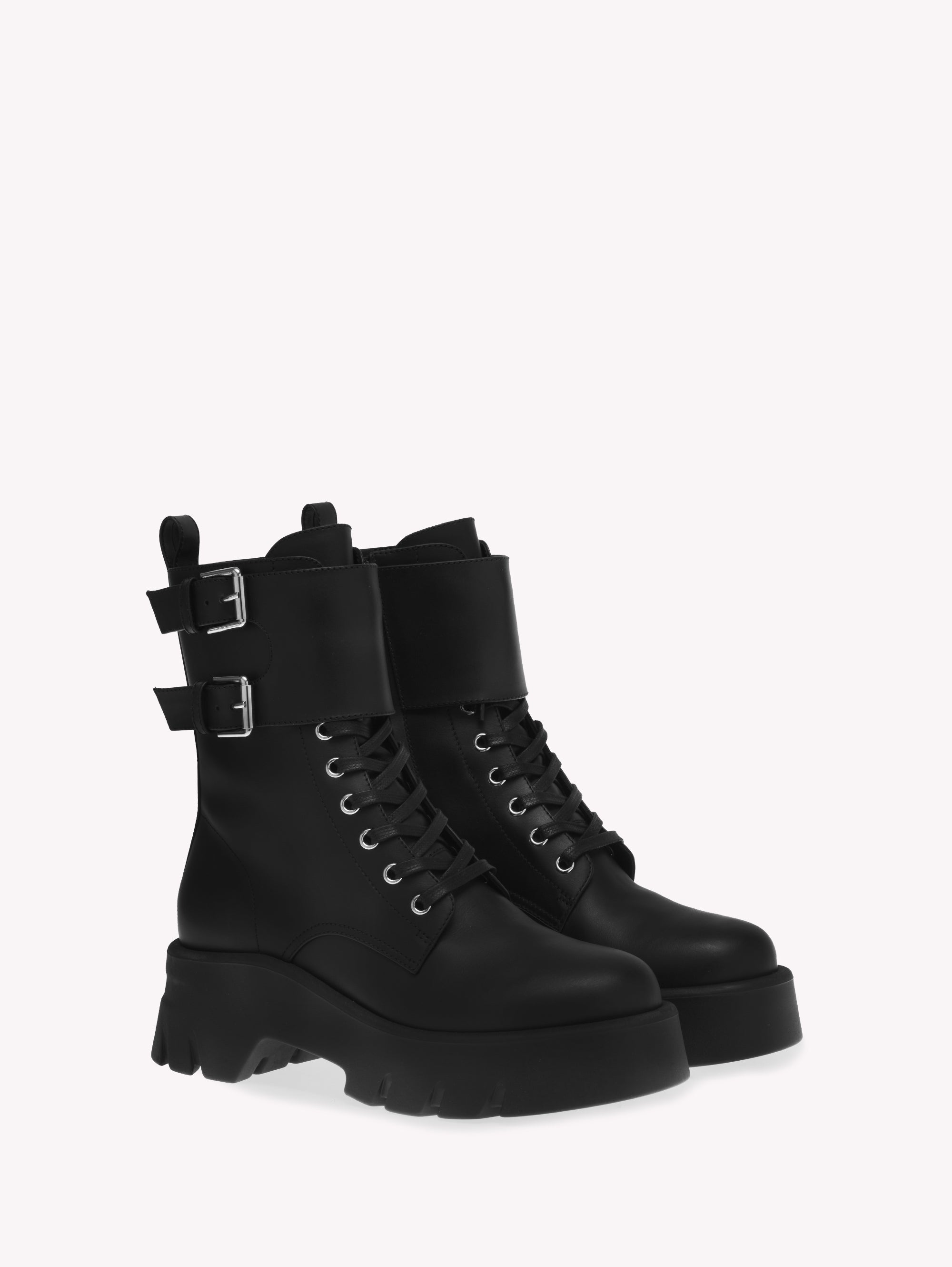 Bottines biker Marloe 55 en cuir lisse - Noir
