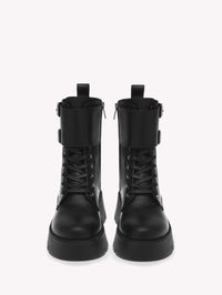 Bottines biker Marloe 55 en cuir lisse - Noir