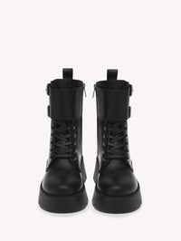 Bottines biker Marloe 55 en cuir lisse - Noir