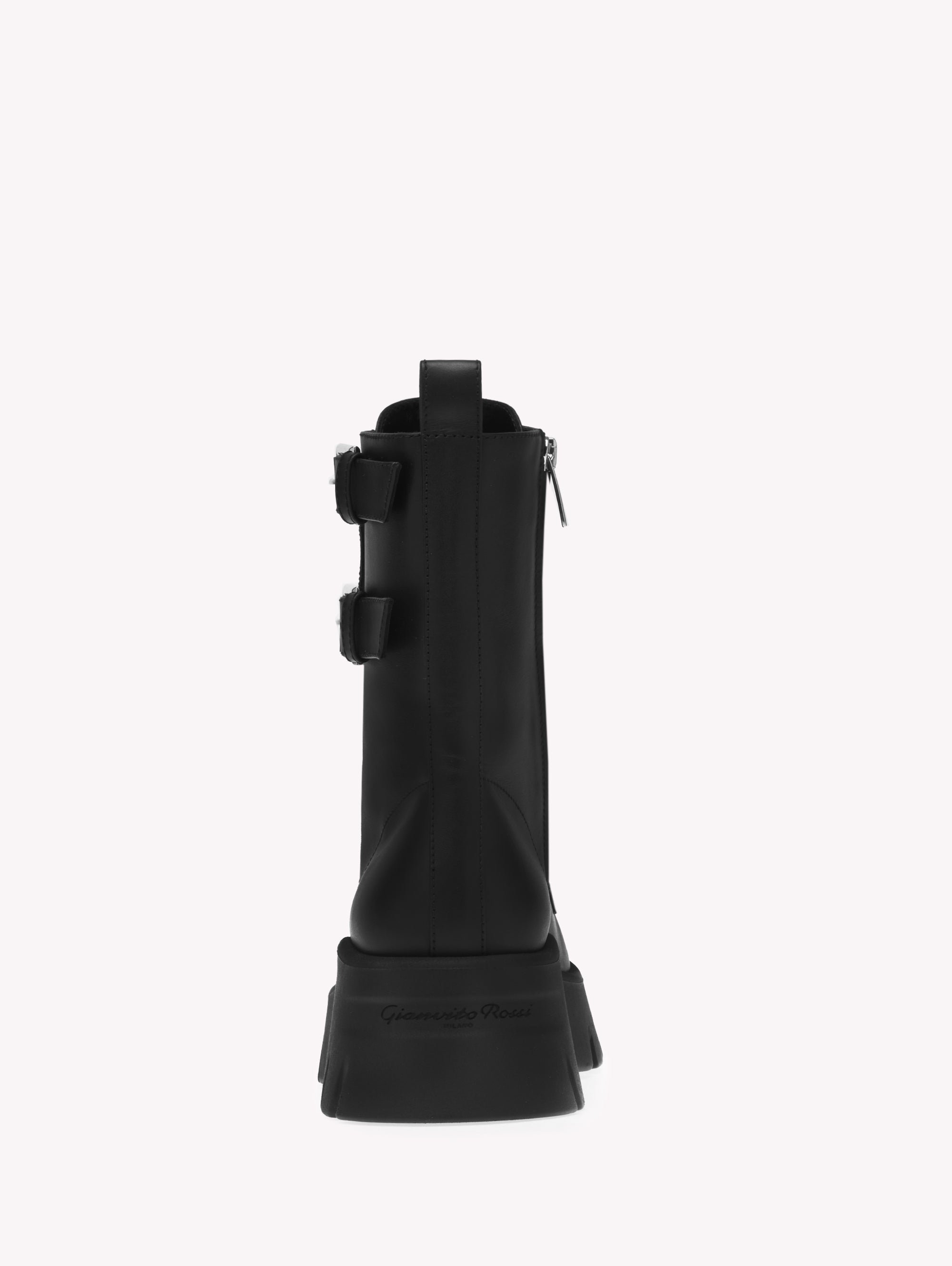 Bottines biker Marloe 55 en cuir lisse - Noir