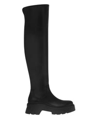 Montey thigh-high boots in smooth leather - Black
