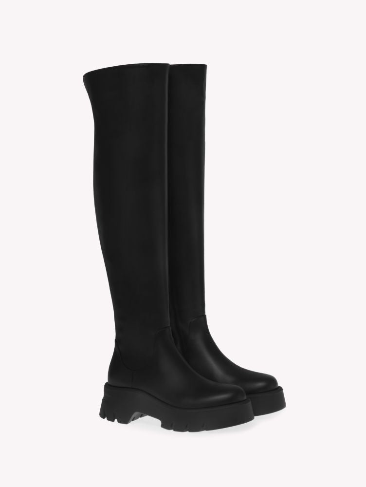 Montey thigh-high boots in smooth leather - Black