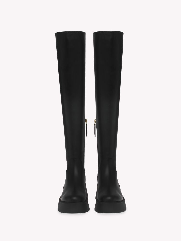 Montey thigh-high boots in smooth leather - Black