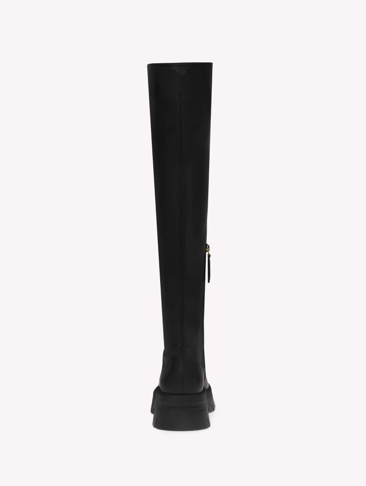 Montey thigh-high boots in smooth leather - Black