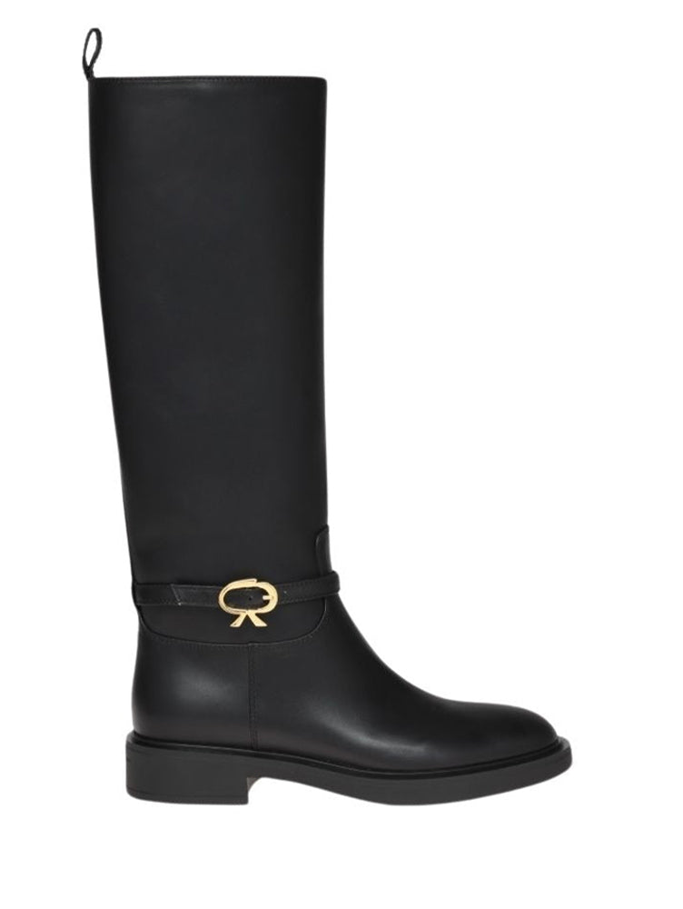 Bottes Ribbon Cavalier en cuir lisse - Noir