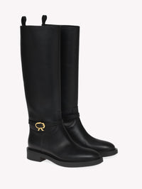 Bottes Ribbon Cavalier en cuir lisse - Noir