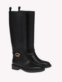 Bottes Ribbon Cavalier en cuir lisse - Noir