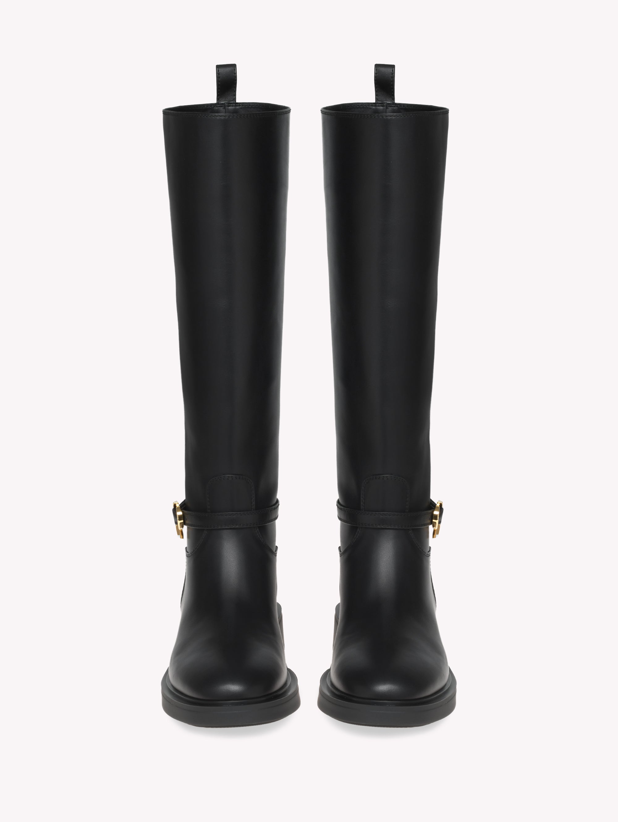 Bottes Ribbon Cavalier en cuir lisse - Noir