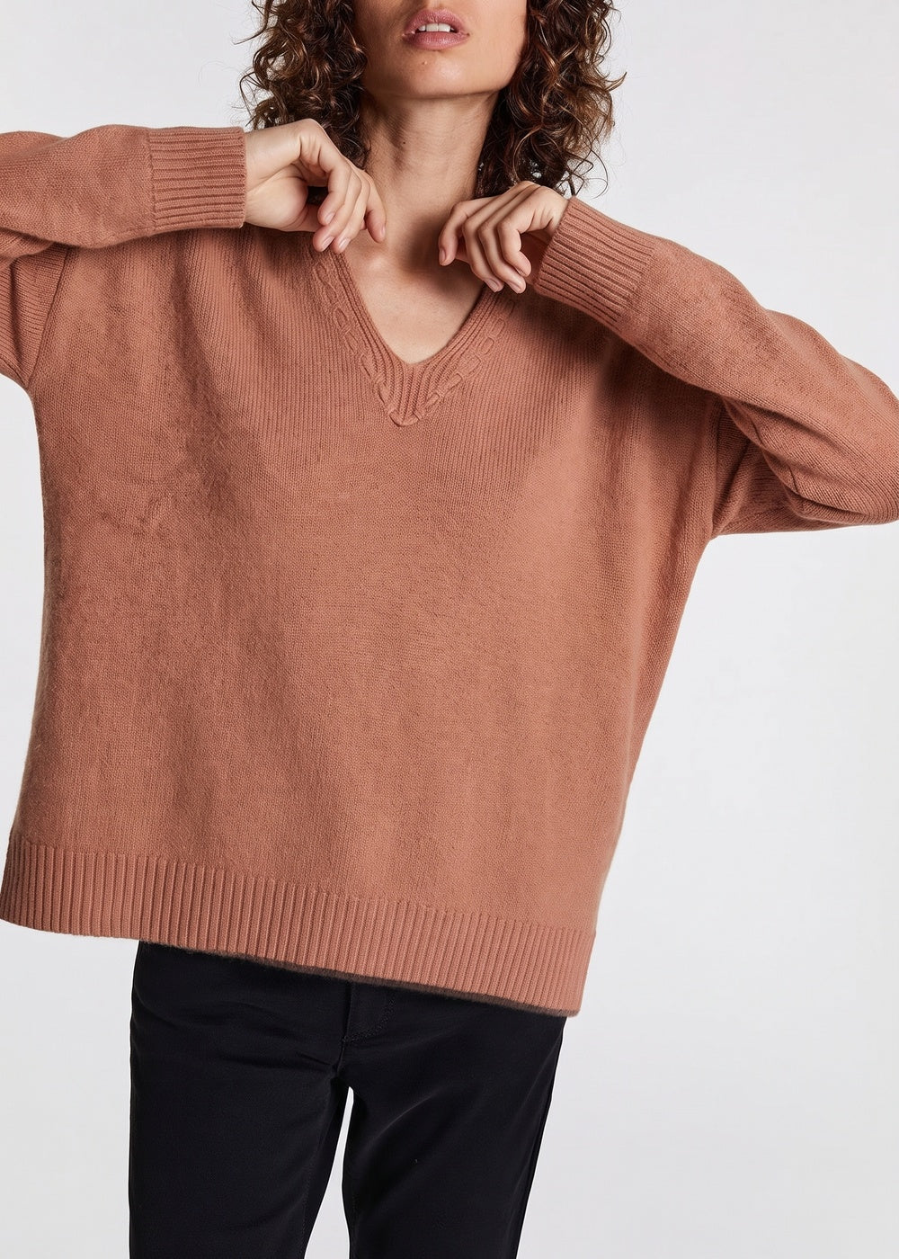 Pull ample col rond en laine & cachemire - Camel
