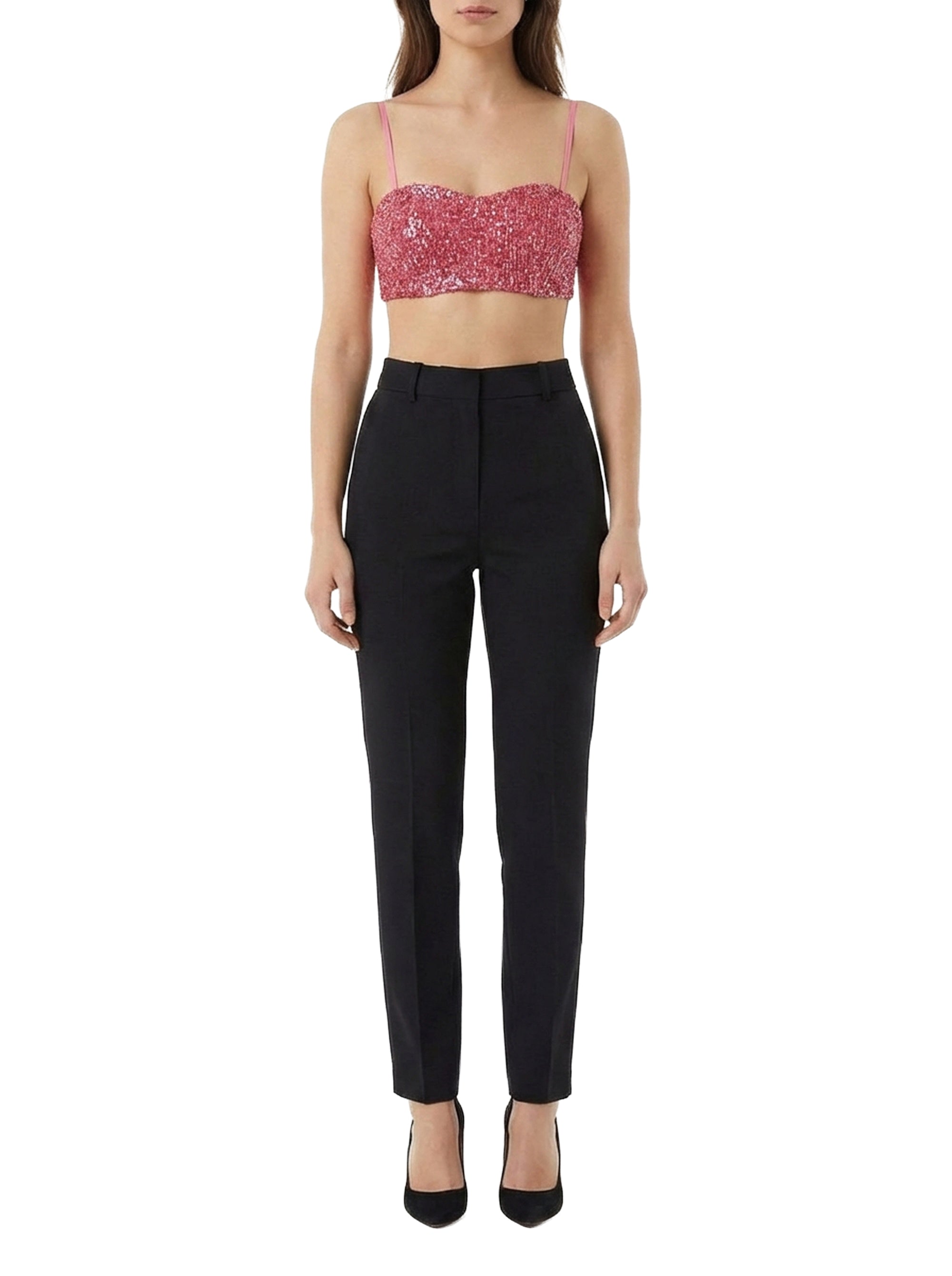 Top bustier court à paillettes - Fuxia