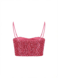 Top bustier court à paillettes - Fuxia