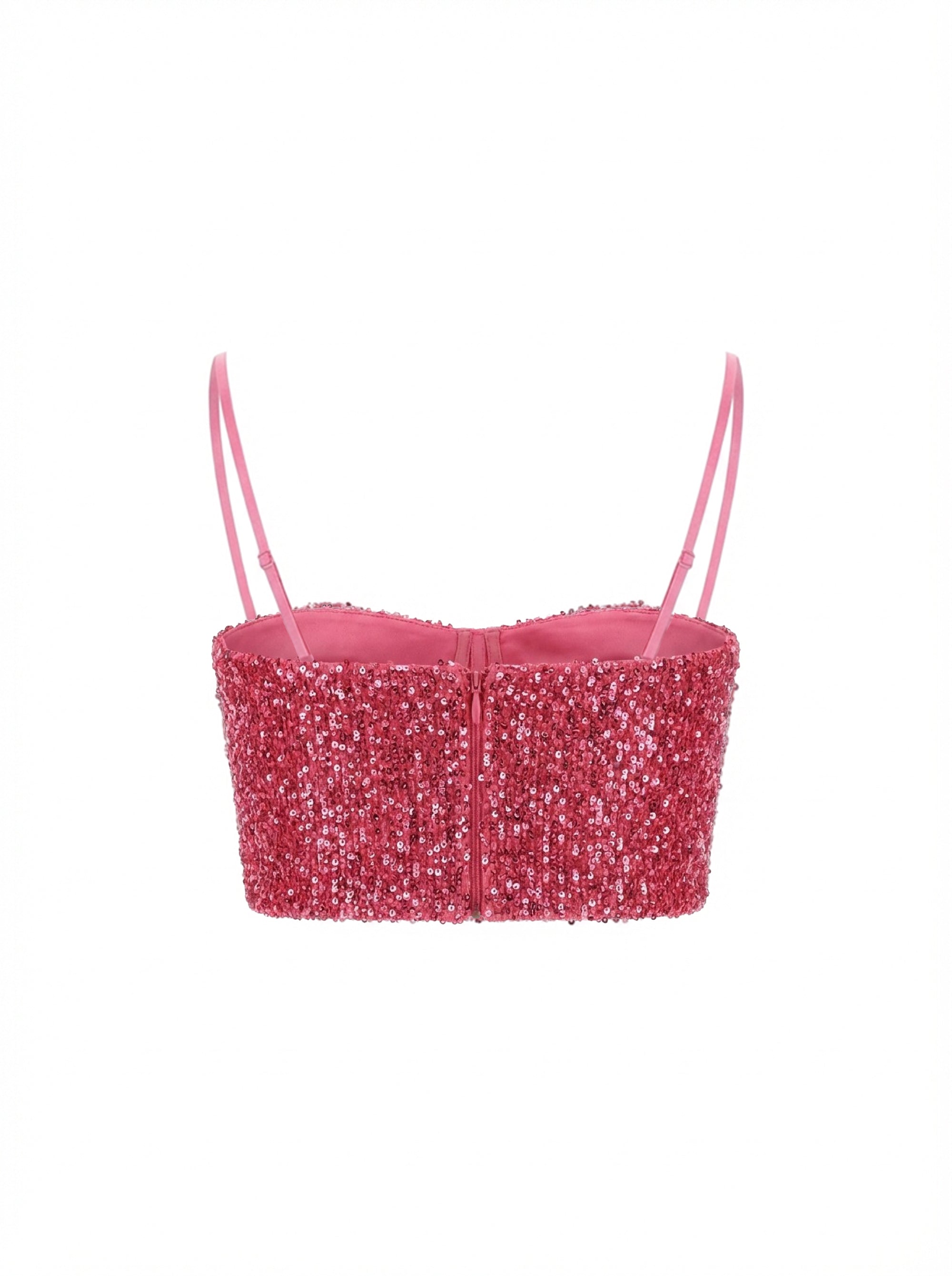 Top bustier court à paillettes - Fuxia