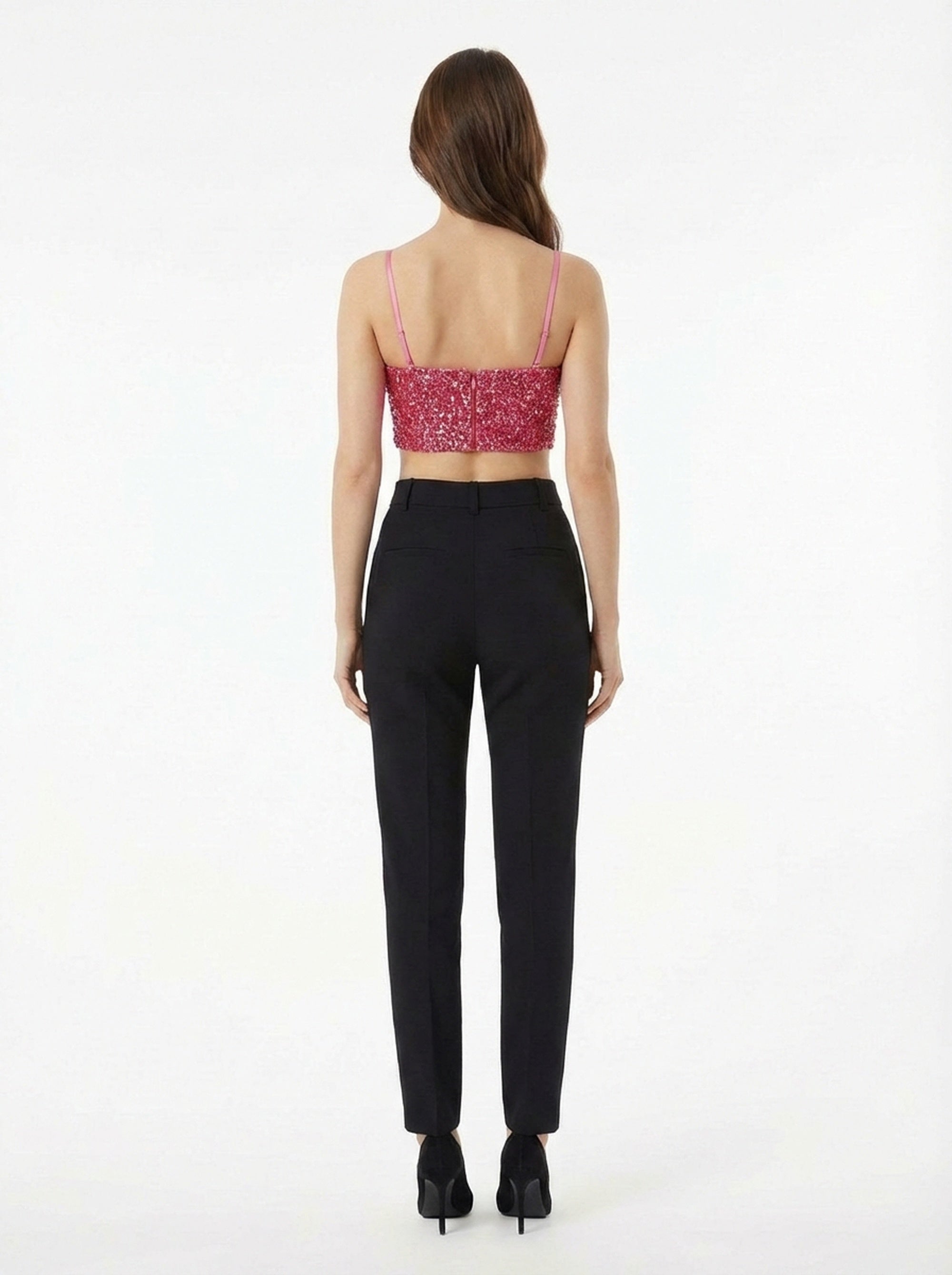 Top bustier court à paillettes - Fuxia
