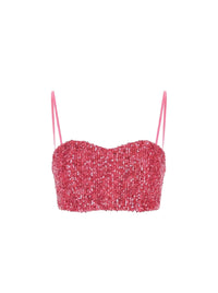 Top bustier court à paillettes - Fuxia