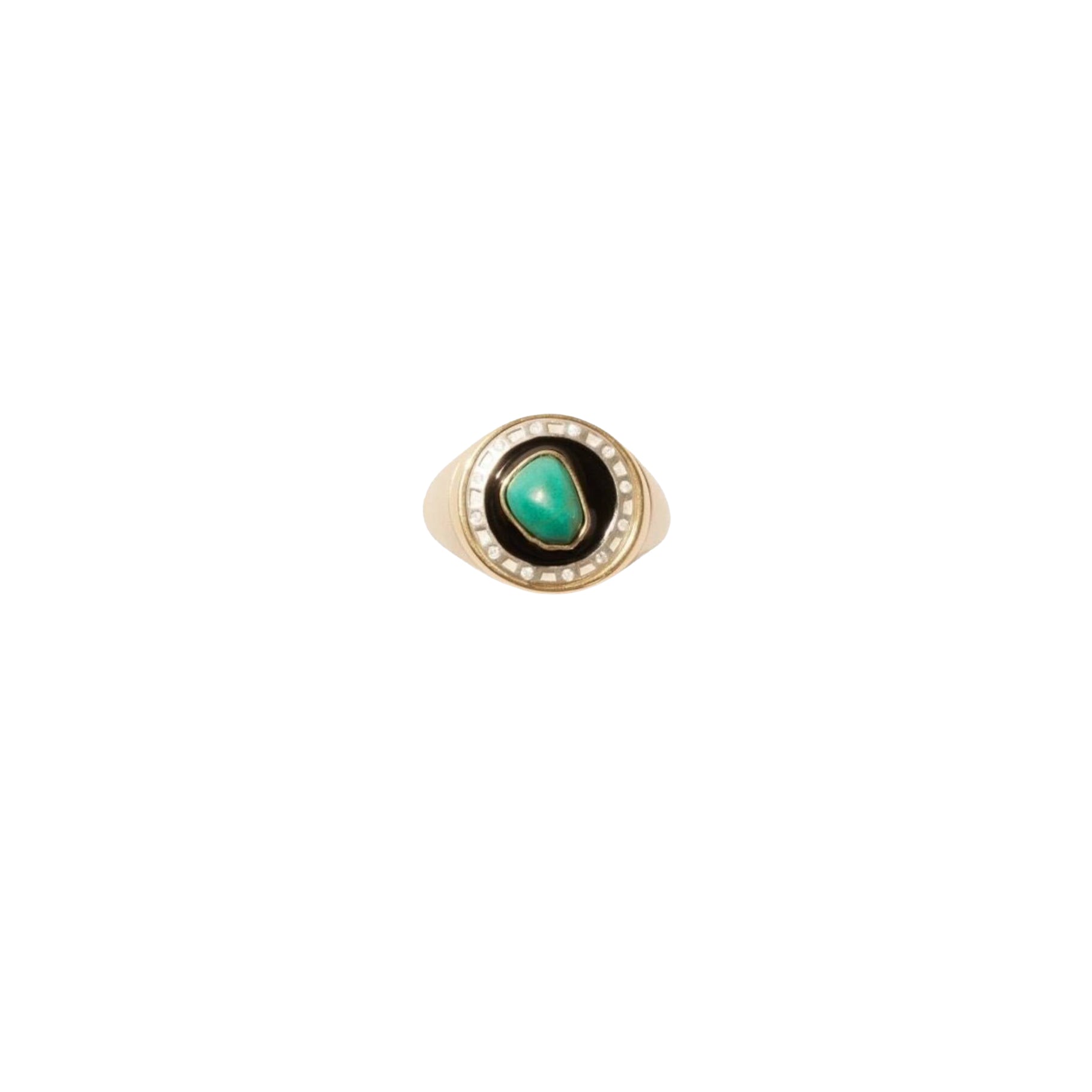 Chevalière Stromboli en or jaune et argent sertie de diamant - Diamant & Turquoise