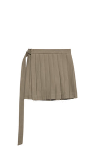 Jupe courte Kilt portefeuille en laine - Taupe
