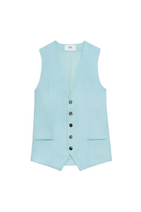 Gilet à poches passepoilées en laine - Aquamarine
