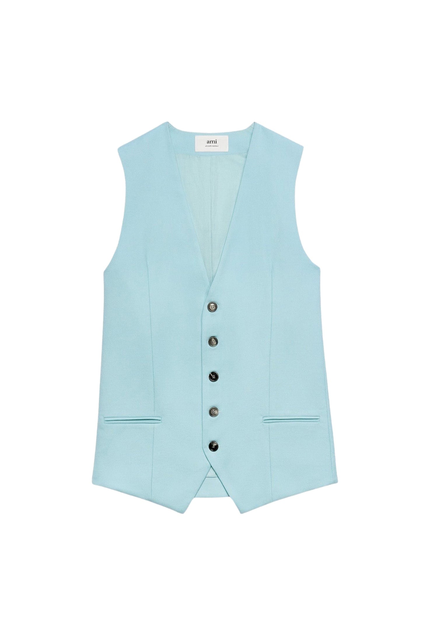 Gilet à poches passepoilées en laine - Aquamarine