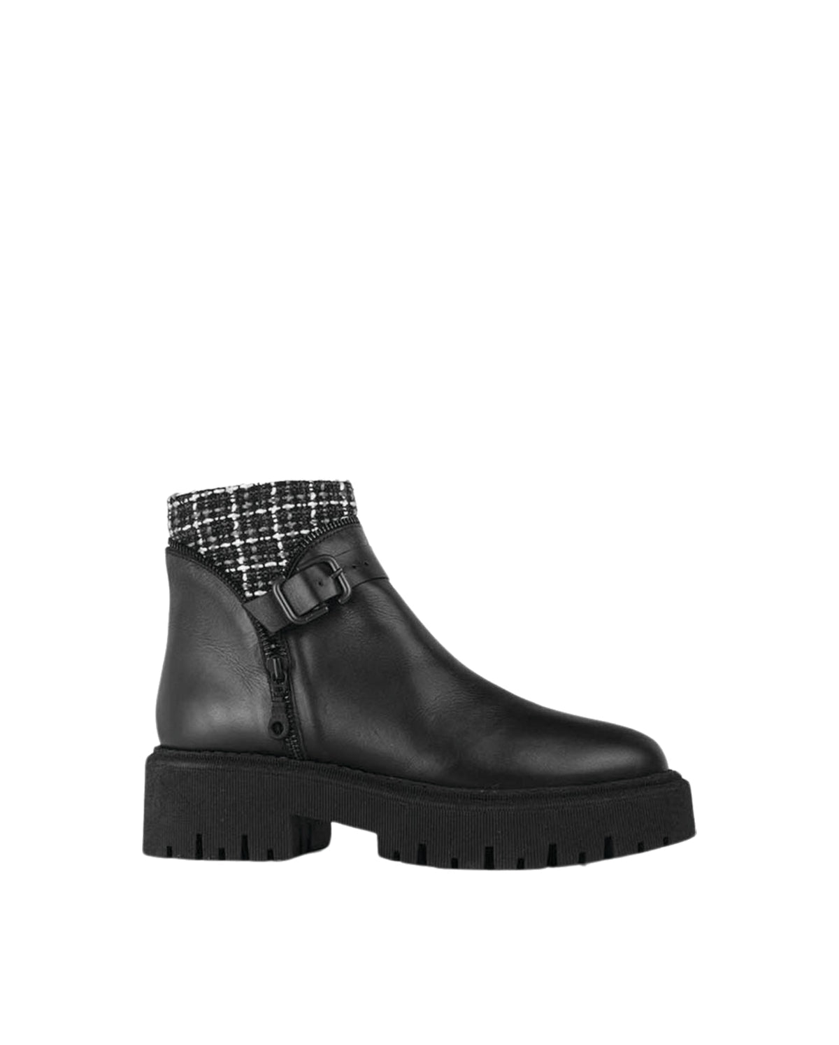 Bottines Dorval en cuir et twéed - Black