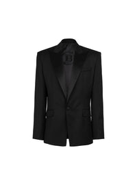 Blazer en laine avec col en satin - Noir