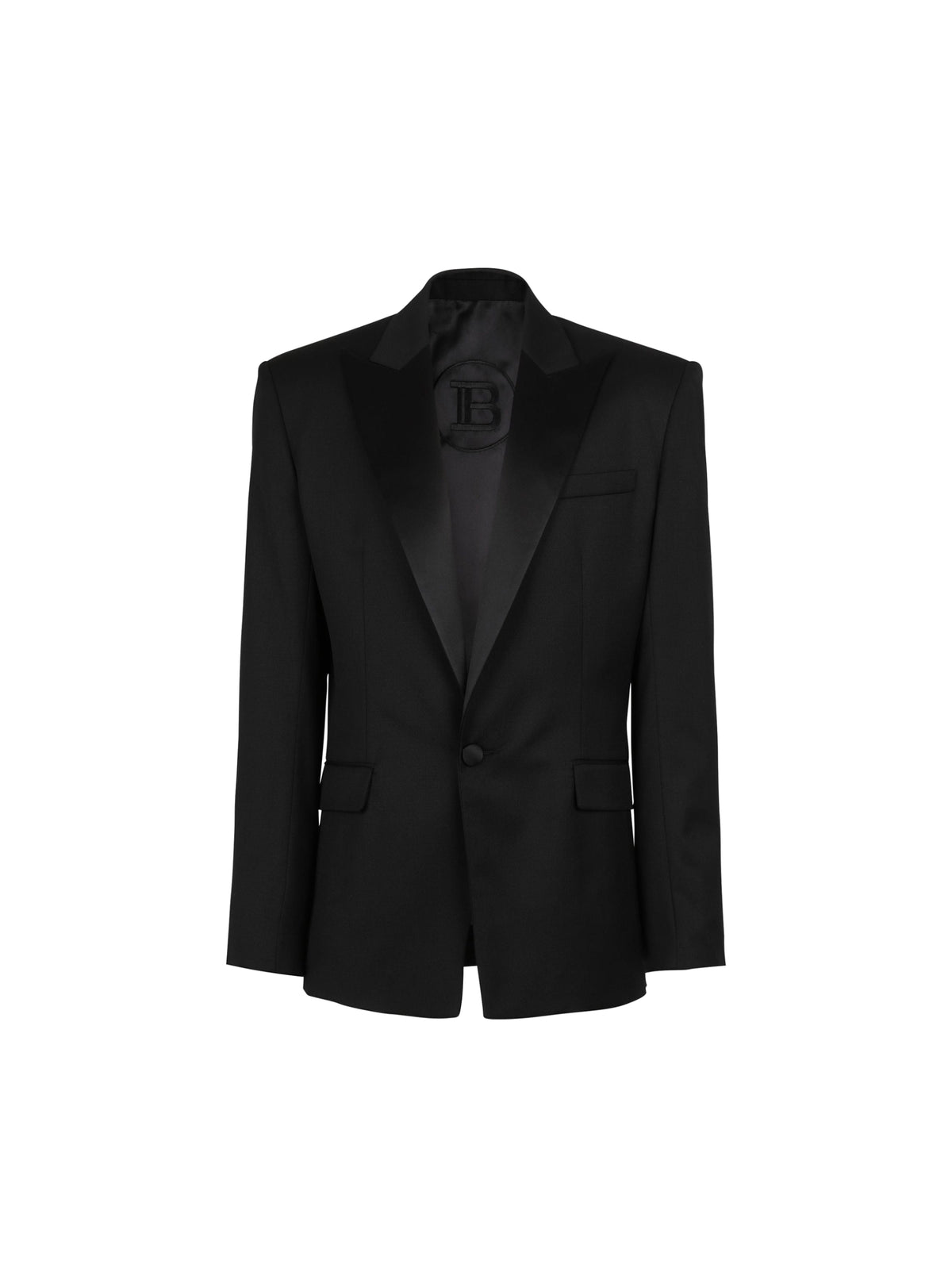 Blazer en laine avec col en satin - Noir