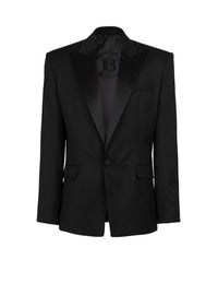 Blazer à col satiné en laine - Noir