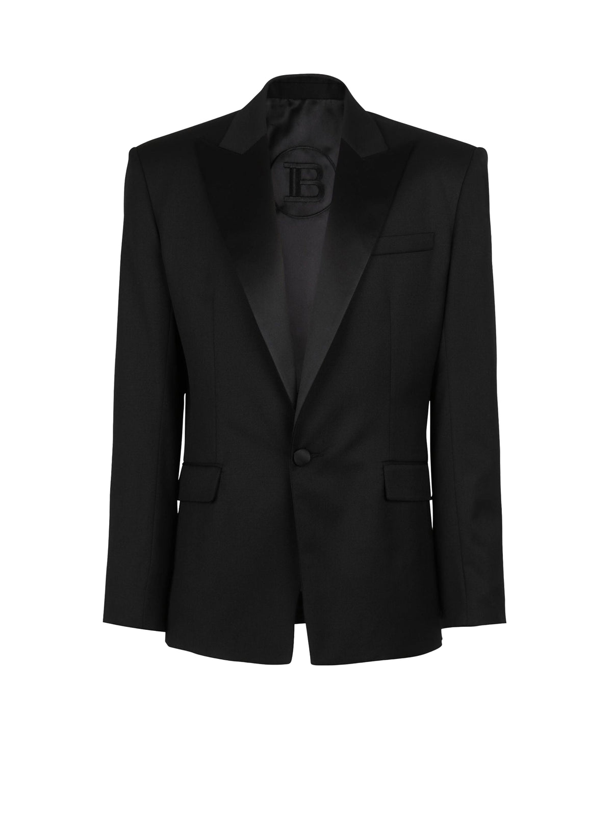 Blazer à col satiné en laine - Noir