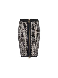 Jupe mi-longue monogramme en laine - Ivoire & Noir