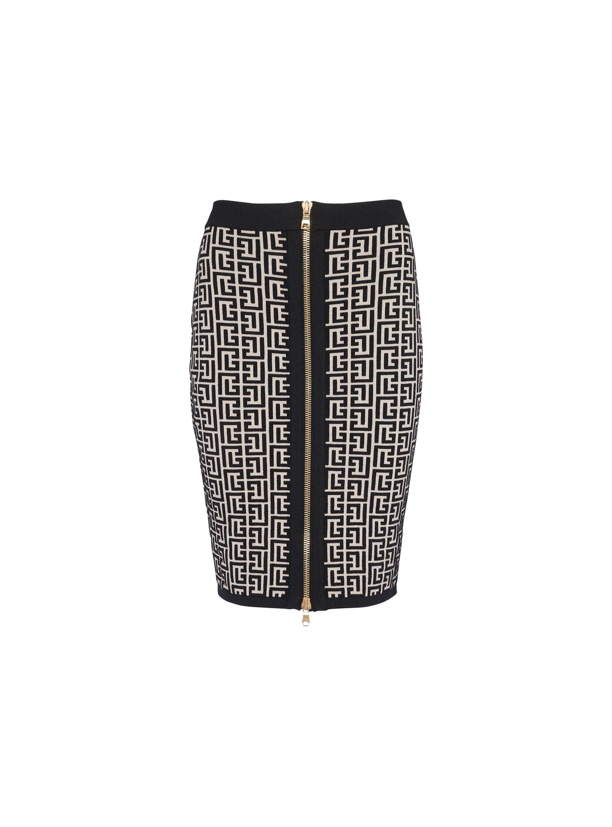 Jupe mi-longue monogramme en laine - Ivoire & Noir