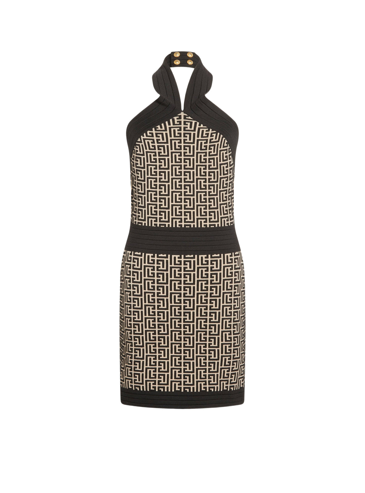 Robe courte monogramme en laine - Ivoire & Noir