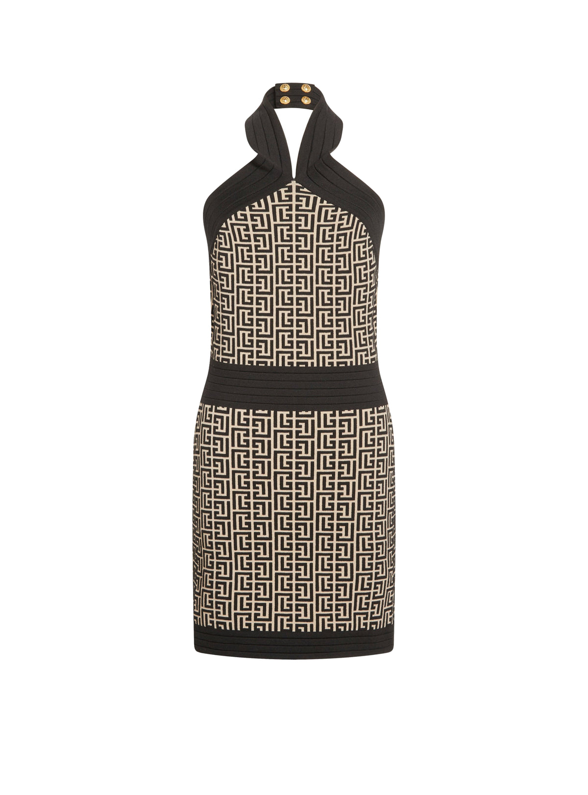 Robe courte monogramme en laine - Ivoire & Noir