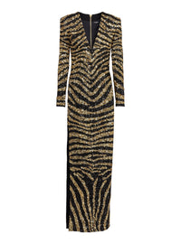 Robe longue brodée zèbre - Noir & Or