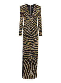 Zebra embroidered long dress - Black & Gold