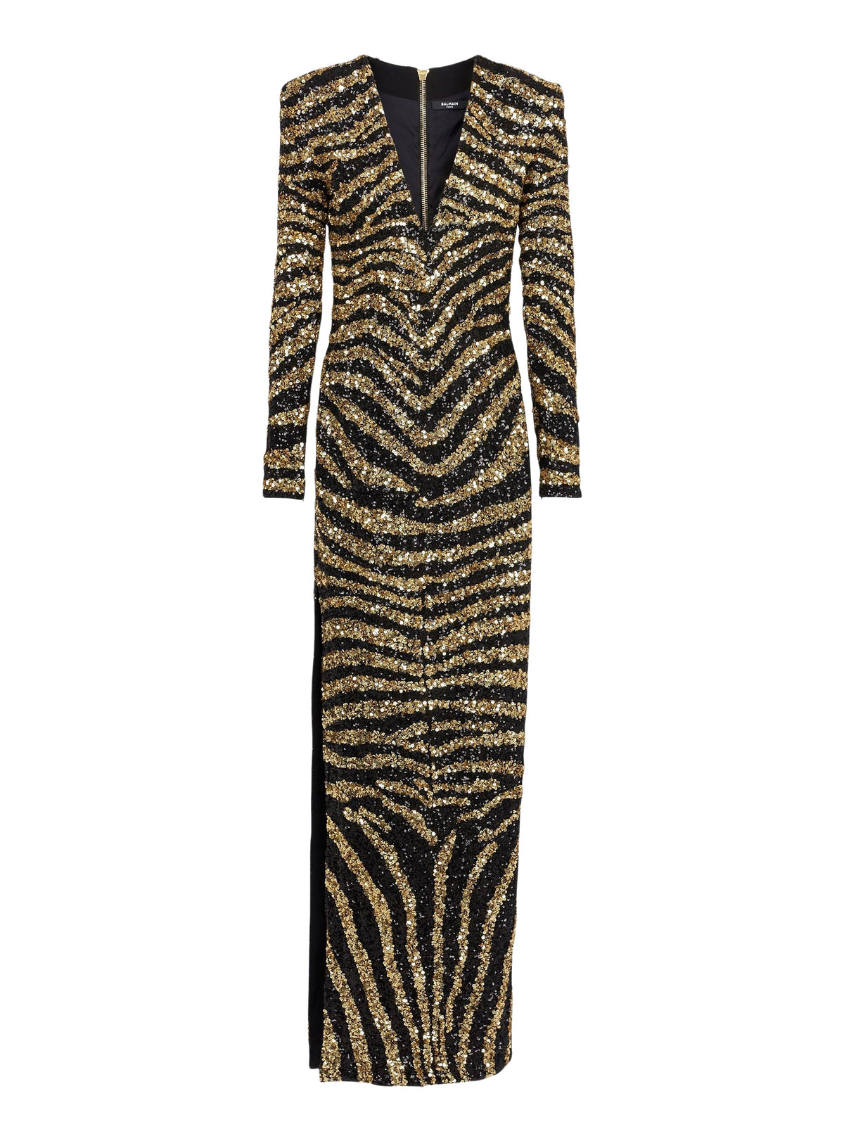 Zebra embroidered long dress - Black & Gold