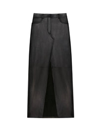 Jupe avec fente en cuir - Black