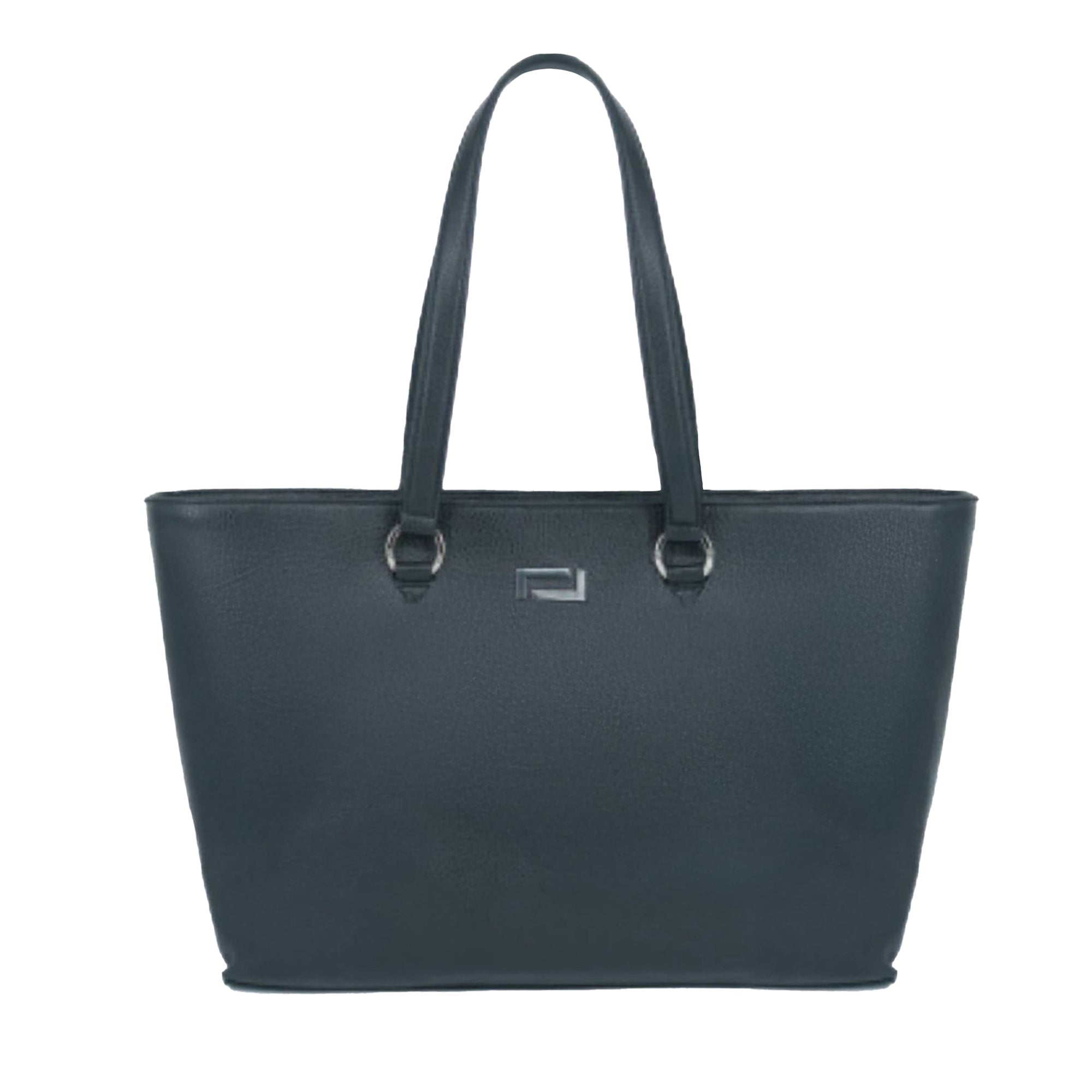 Grand sac cabas Lola à zip en cuir grainé - Noir