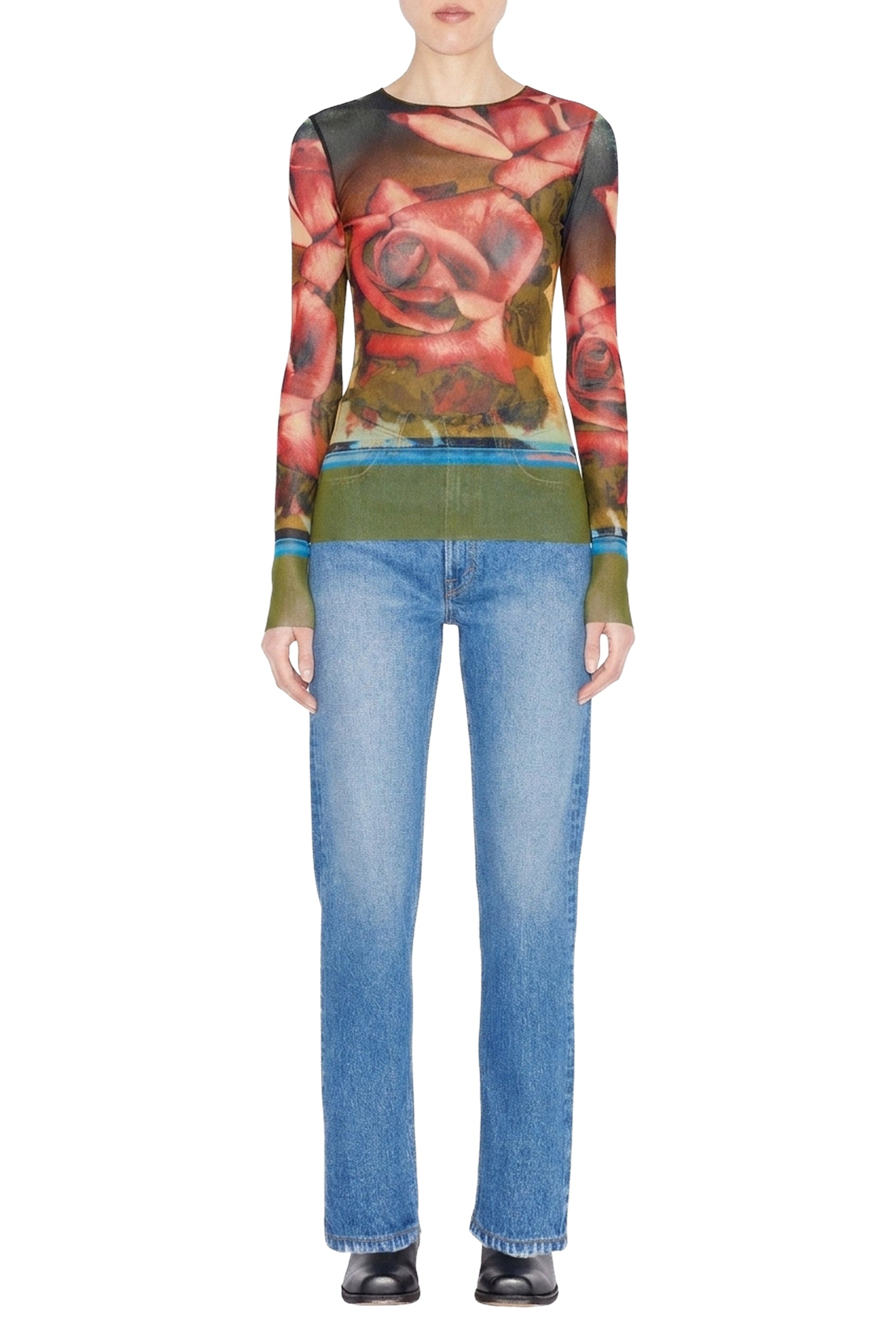 Unisex long-sleeved tulle top - Green & Red & Blue